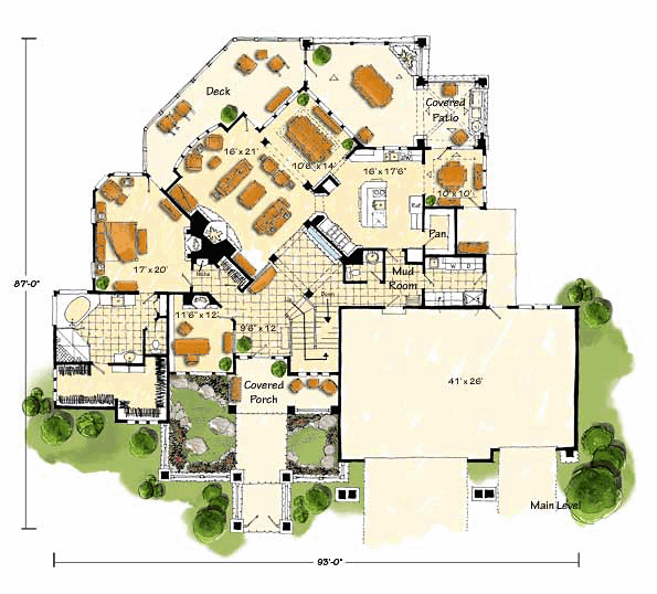 Craftsman Prairie Style Southwest Level One of Plan 43205