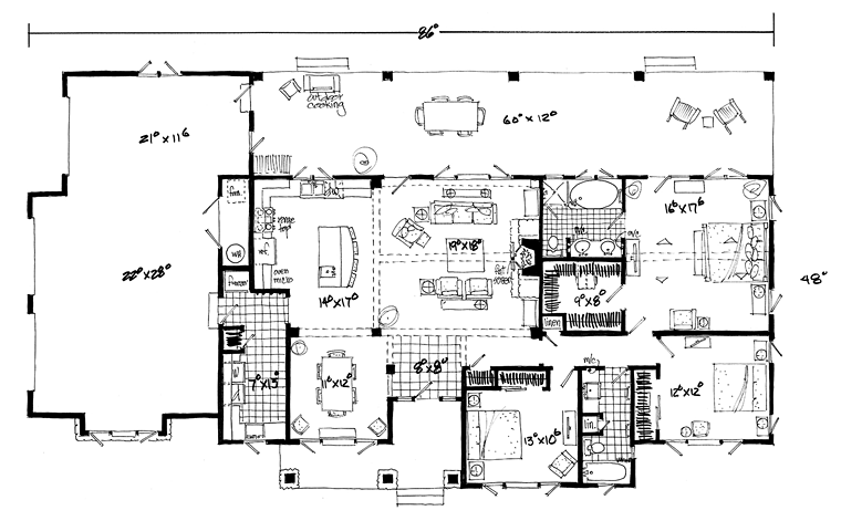 Bungalow Craftsman Ranch Level One of Plan 43207