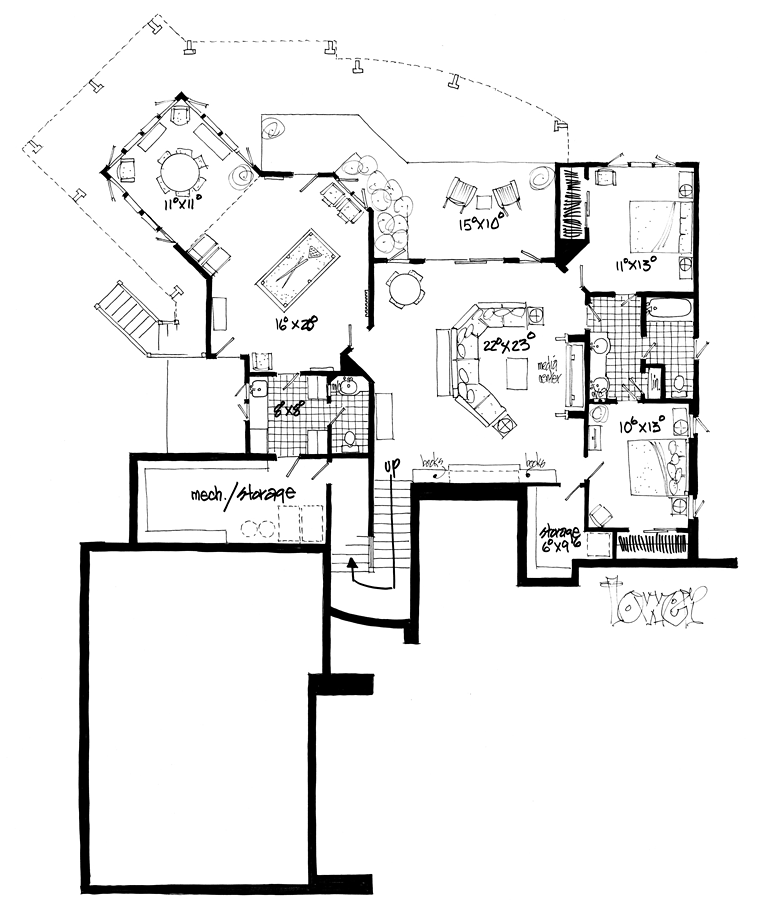 Contemporary Prairie Style Ranch Lower Level of Plan 43208