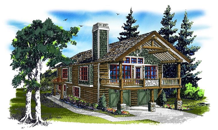 Cabin, Log Plan with 1160 Sq. Ft., 1 Bedrooms, 1 Bathrooms, 2 Car Garage Elevation