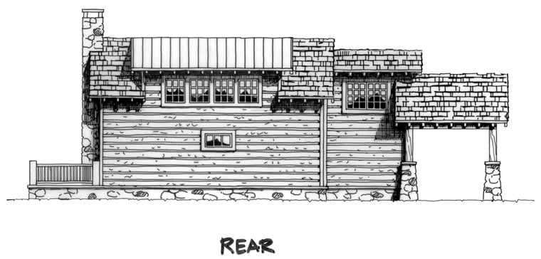 Cabin Country Log Rear Elevation of Plan 43211