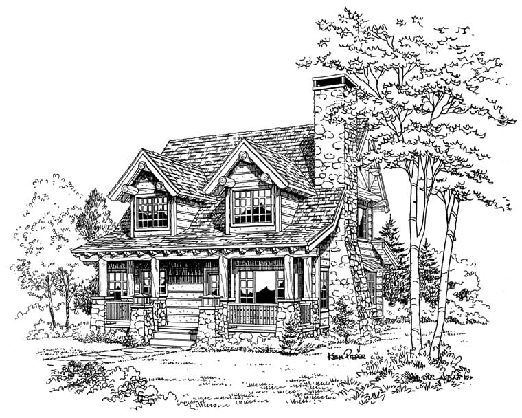 Cabin, Craftsman, Log Plan with 1362 Sq. Ft., 2 Bedrooms, 2 Bathrooms Picture 5