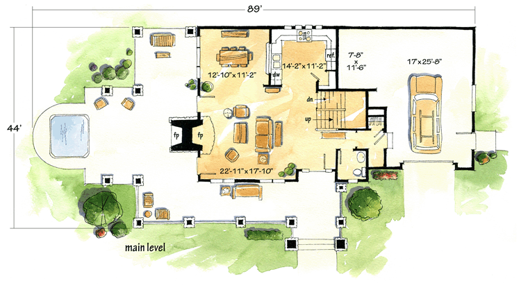 Country Craftsman Log Level One of Plan 43213