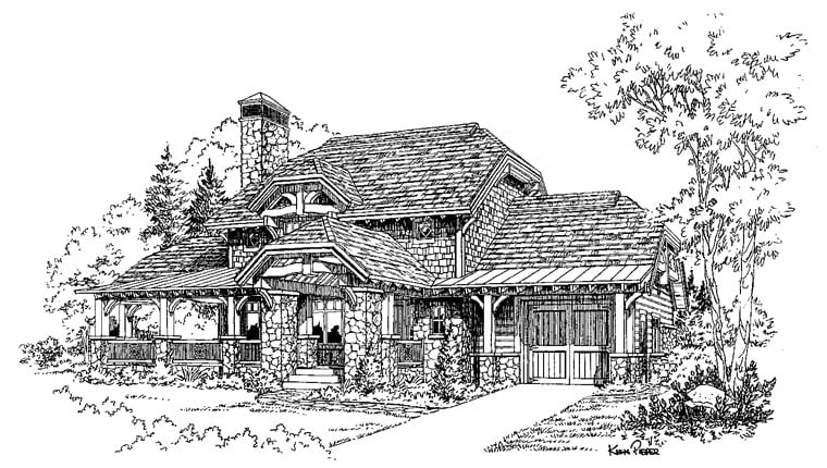 Country, Craftsman, Log Plan with 1930 Sq. Ft., 2 Bedrooms, 3 Bathrooms, 2 Car Garage Picture 5