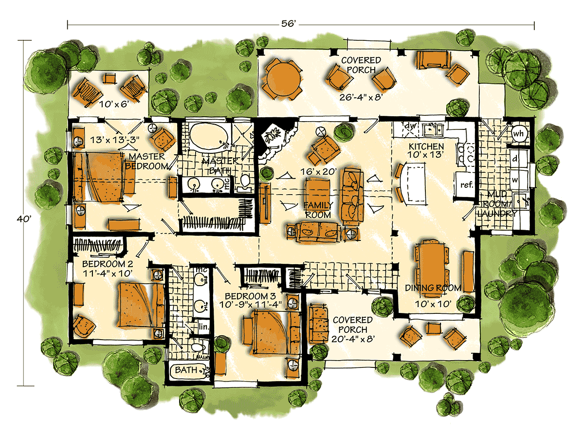 Cabin Craftsman Log Level One of Plan 43214