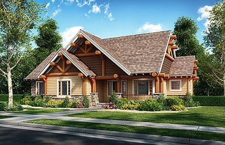 Cabin Craftsman Log Elevation of Plan 43214