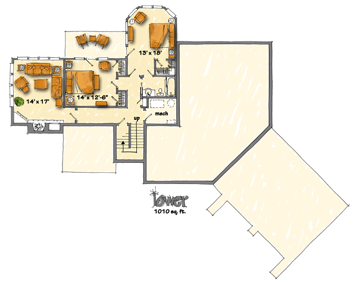 Country Craftsman Ranch Lower Level of Plan 43216