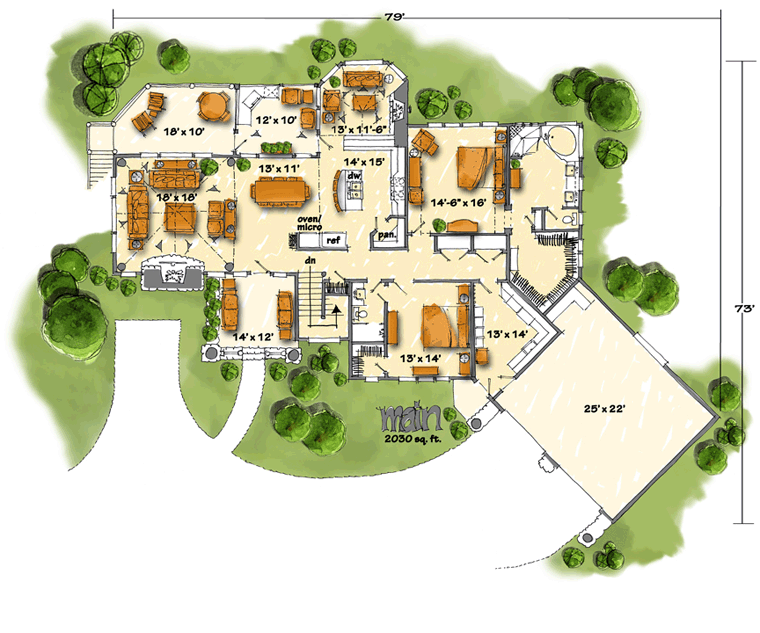 Country Craftsman Ranch Level One of Plan 43216