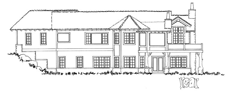 Country, Craftsman, Ranch Plan with 3050 Sq. Ft., 4 Bedrooms, 3 Bathrooms, 2 Car Garage Rear Elevation