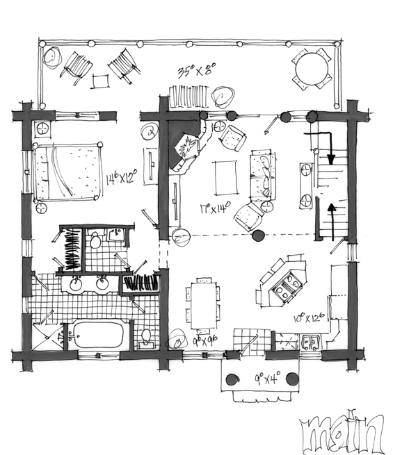 Cabin Log Level One of Plan 43217