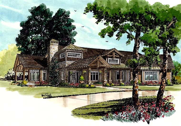 Craftsman, European, Tudor Plan with 4125 Sq. Ft., 4 Bedrooms, 5 Bathrooms, 3 Car Garage Elevation