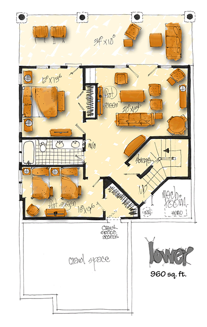 Bungalow Country Craftsman Lower Level of Plan 43221