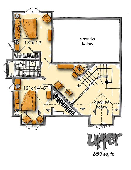 Bungalow Country Craftsman Level Two of Plan 43222