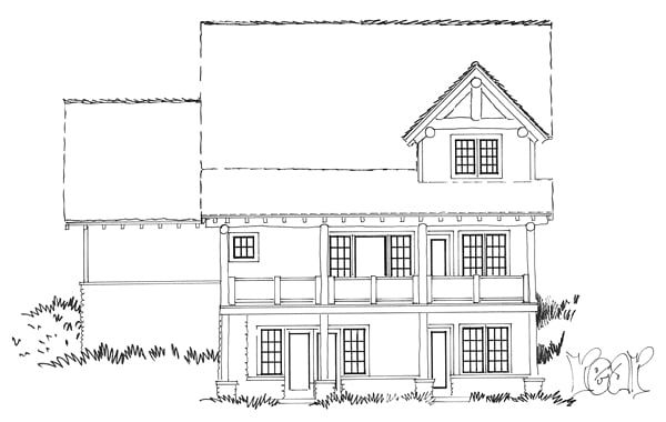 Bungalow Country Craftsman Rear Elevation of Plan 43222