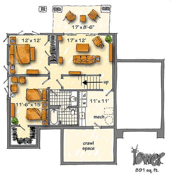 Bungalow Cottage Country Craftsman Lower Level of Plan 43224