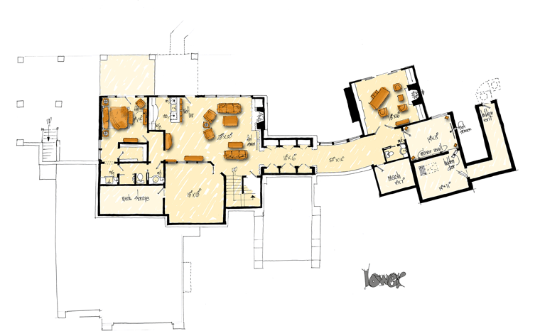 Contemporary Modern Lower Level of Plan 43226