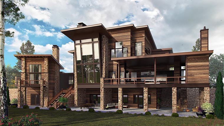 Contemporary, Modern Plan with 7419 Sq. Ft., 4 Bedrooms, 6 Bathrooms, 3 Car Garage Rear Elevation