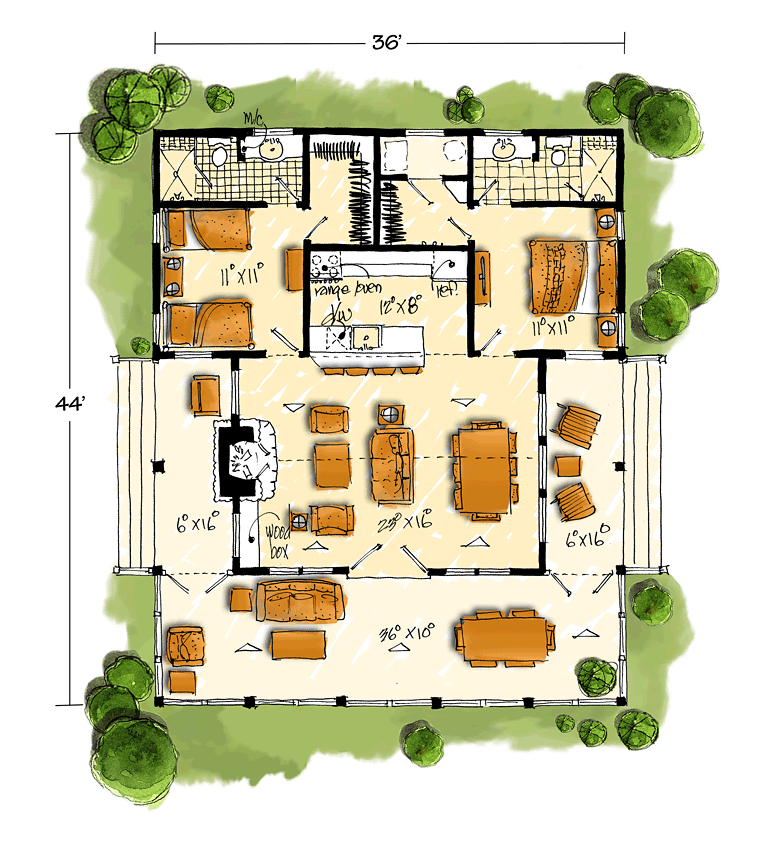 Cabin Country Ranch Southern Level One of Plan 43227