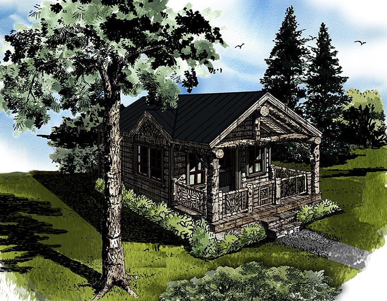 Cabin, Country, Log House Plan 43230 with 1 Beds, 1 Baths Elevation