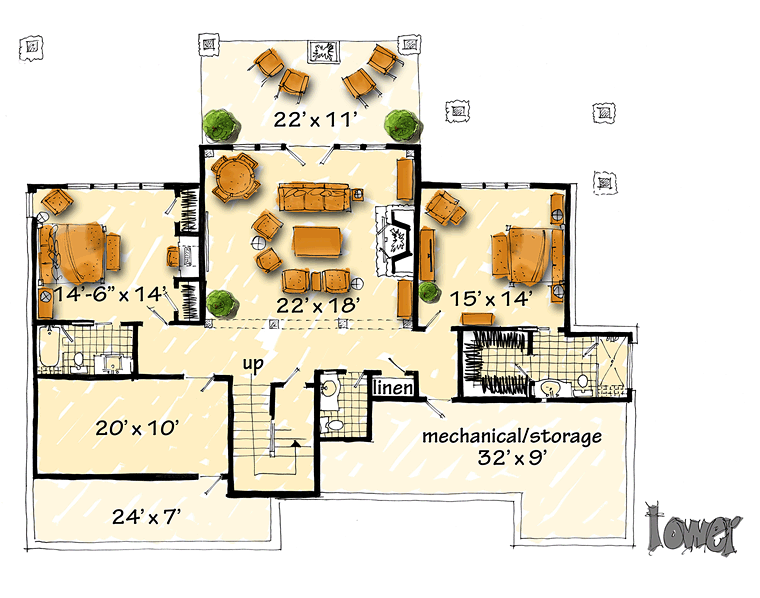 Country Craftsman Tudor Lower Level of Plan 43232