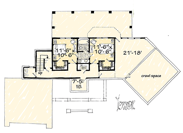 Cottage Country Craftsman Lower Level of Plan 43238