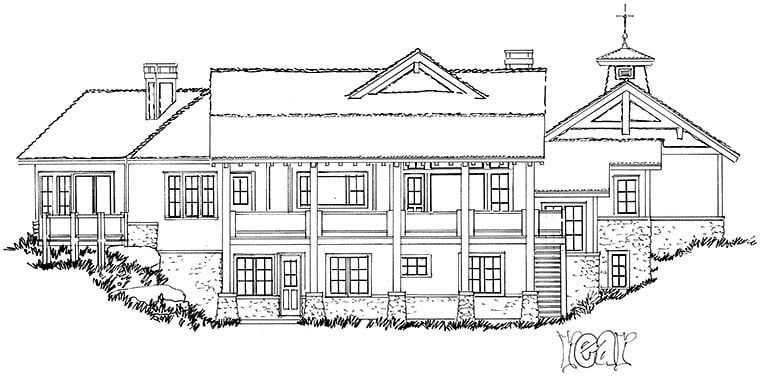 Cottage Country Craftsman Rear Elevation of Plan 43238