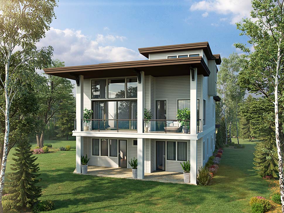 Contemporary, Modern Plan with 3230 Sq. Ft., 4 Bedrooms, 5 Bathrooms, 2 Car Garage Rear Elevation