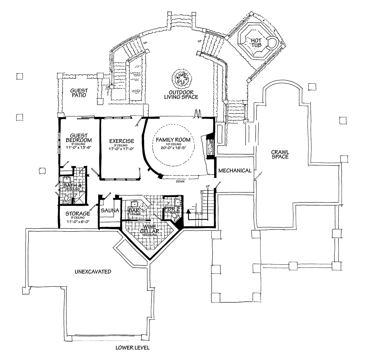 Contemporary Lower Level of Plan 43248