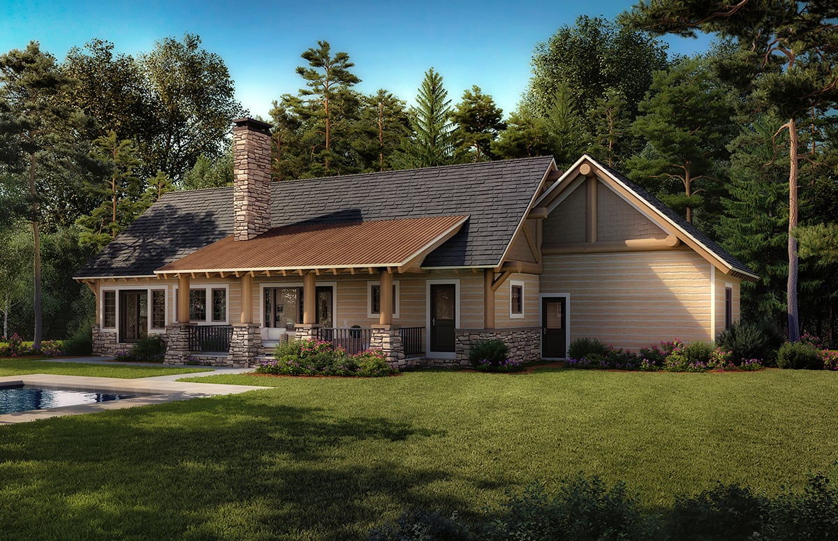 Plan 43256 | Log Style with 3 Bed, 2 Bath, 2 Car Garage