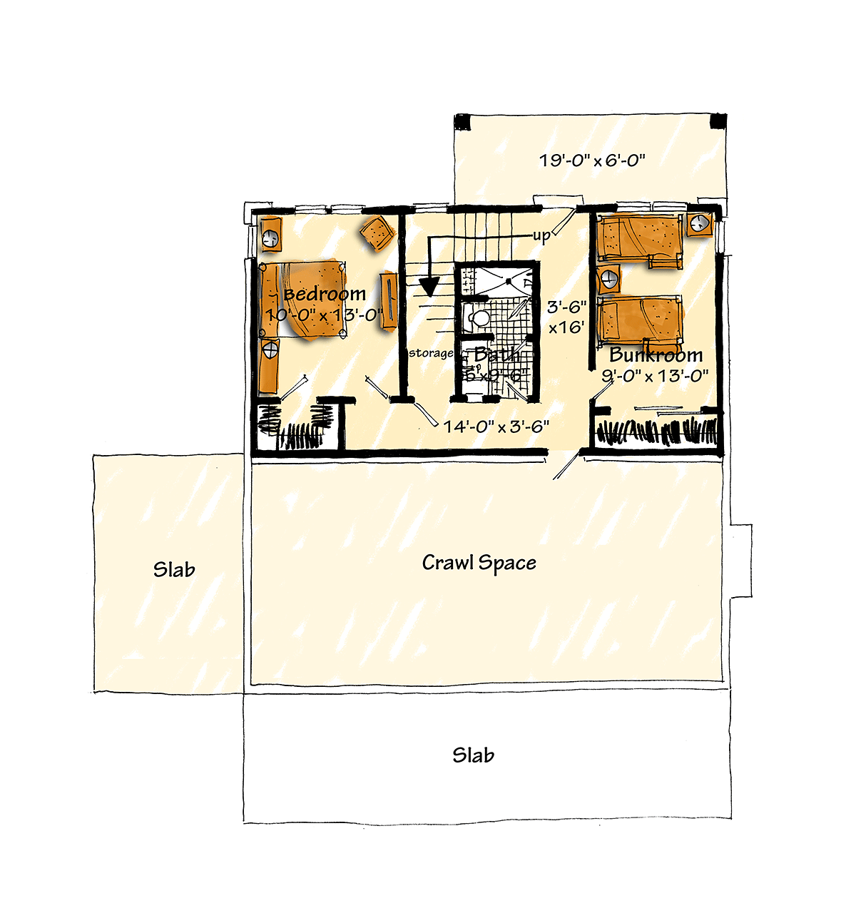 Bungalow Cabin Cottage Craftsman Lower Level of Plan 43261