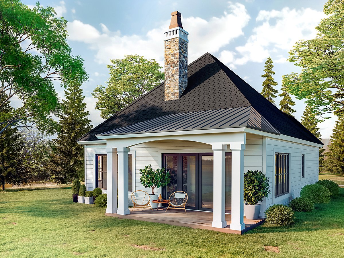 Bungalow, Cottage, New American Style, Traditional Plan with 1371 Sq. Ft., 2 Bedrooms, 2 Bathrooms Rear Elevation