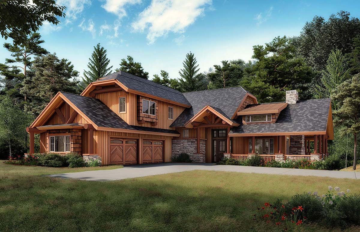 Country, Log Plan with 3240 Sq. Ft., 3 Bedrooms, 4 Bathrooms, 2 Car Garage Elevation