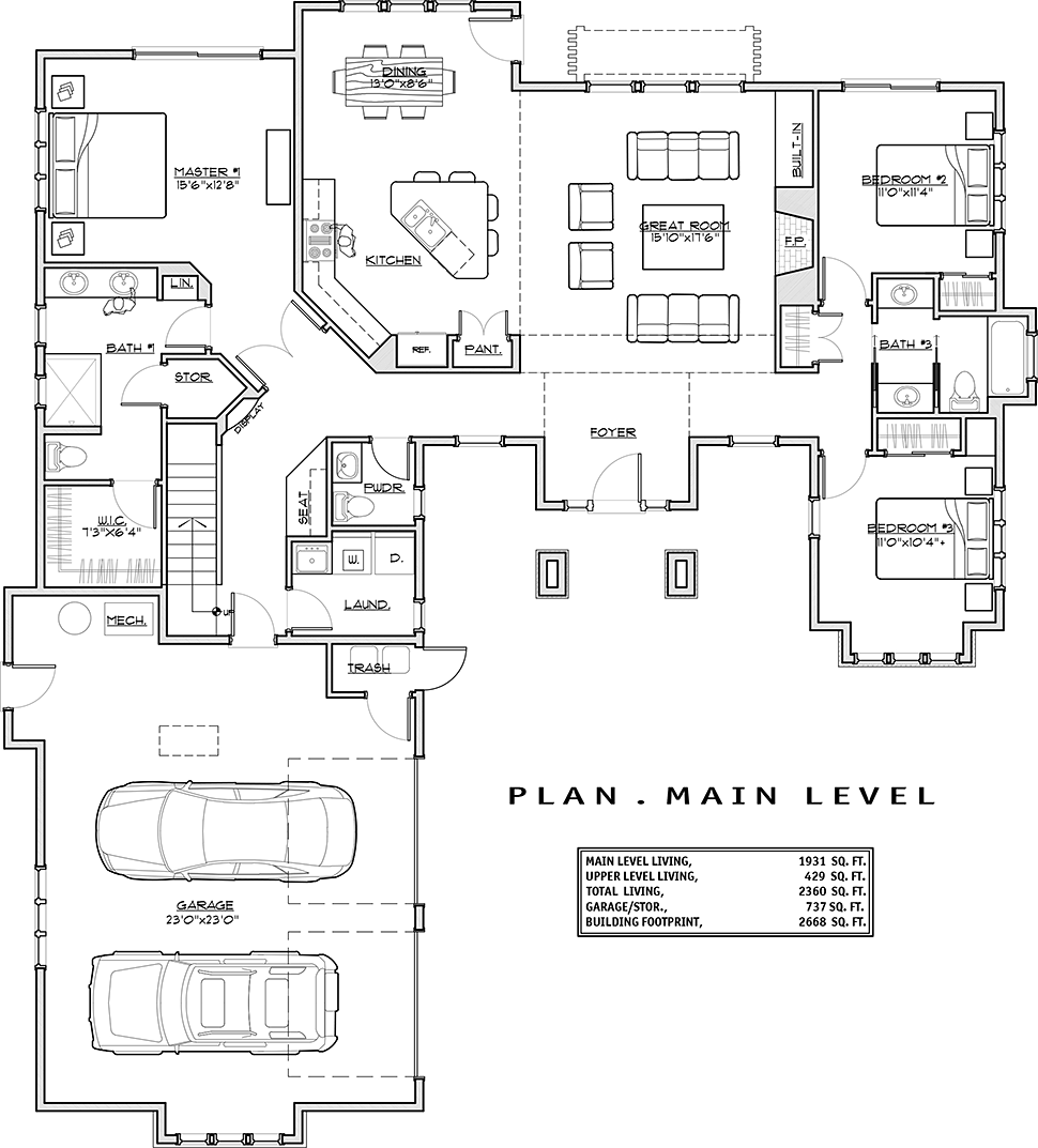 Cottage Craftsman Level One of Plan 43305