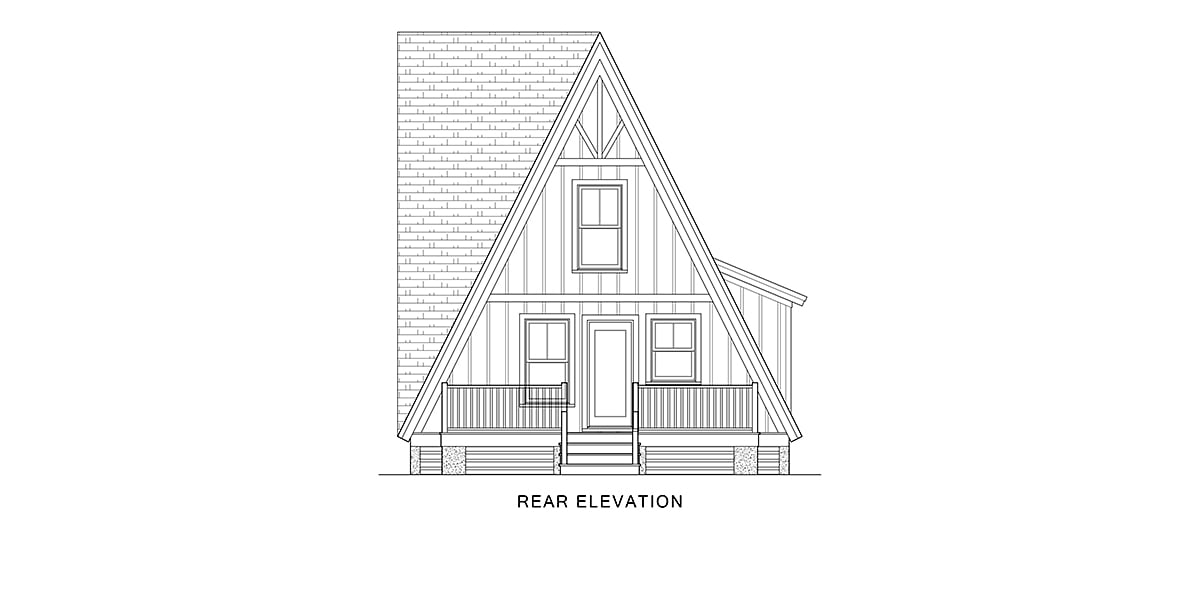 A-Frame Plan with 1372 Sq. Ft., 3 Bedrooms, 2 Bathrooms Rear Elevation