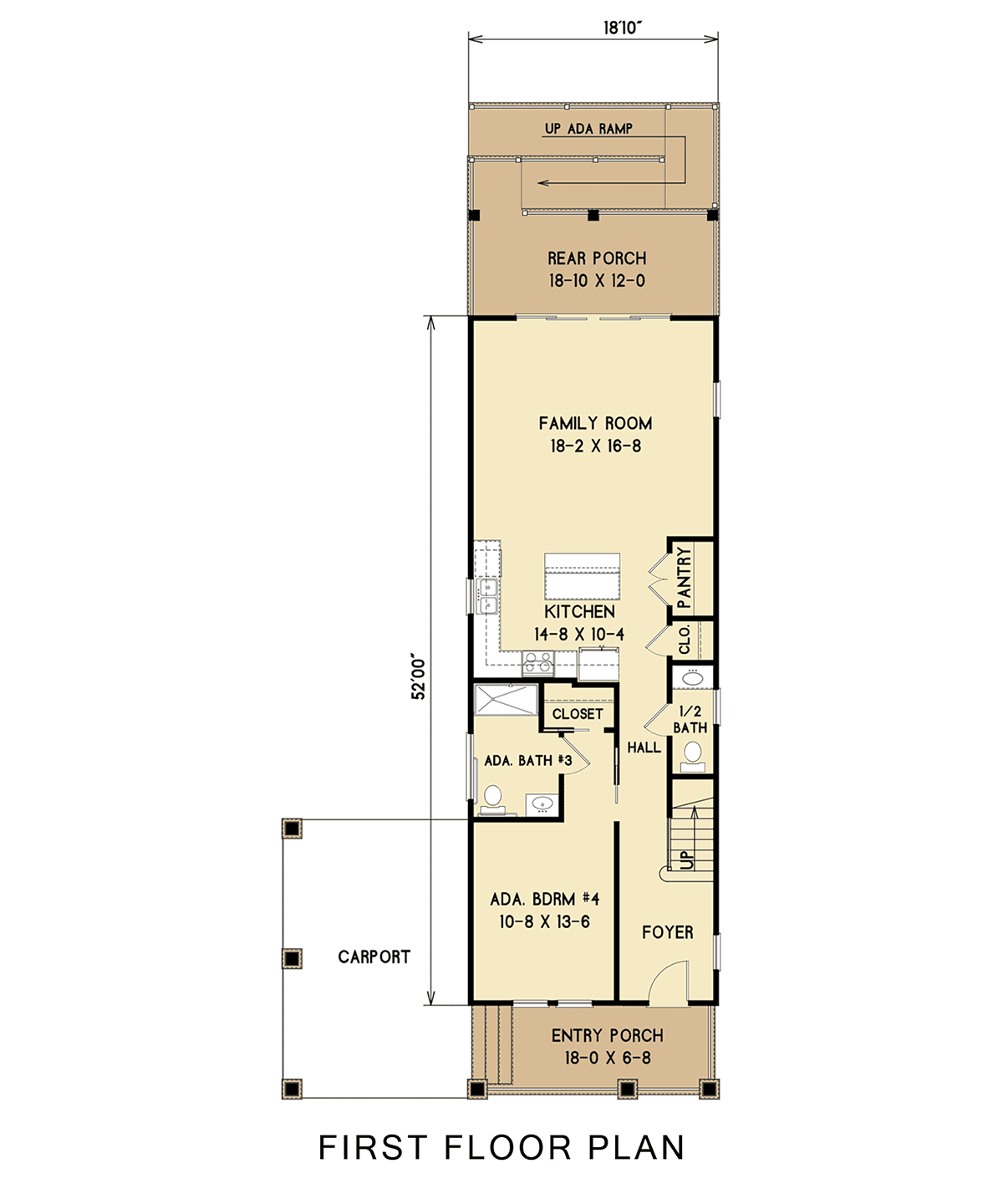 Bungalow Cottage Narrow Lot Traditional Level One of Plan 43501