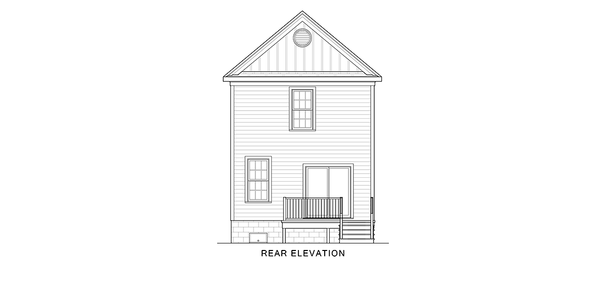 Colonial Narrow Lot Traditional Rear Elevation of Plan 43502