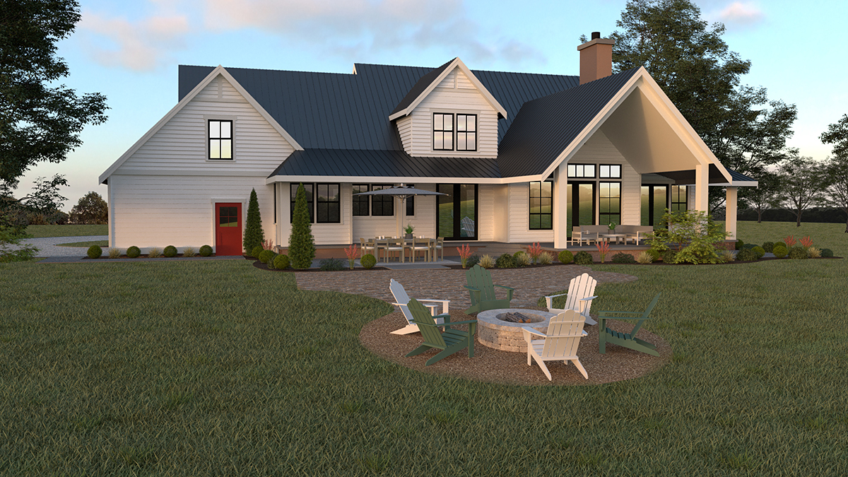 Farmhouse Plan with 3190 Sq. Ft., 4 Bedrooms, 3 Bathrooms, 2 Car Garage Rear Elevation