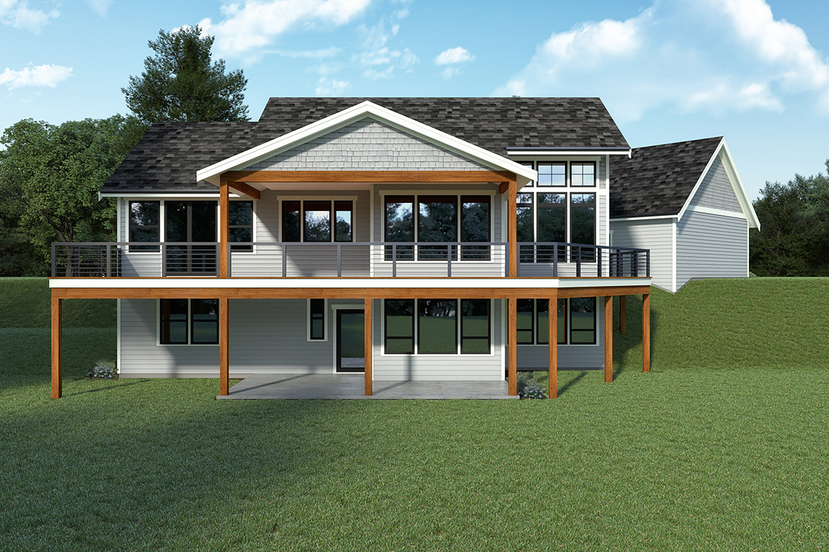 Coastal Craftsman Traditional Rear Elevation of Plan 43605