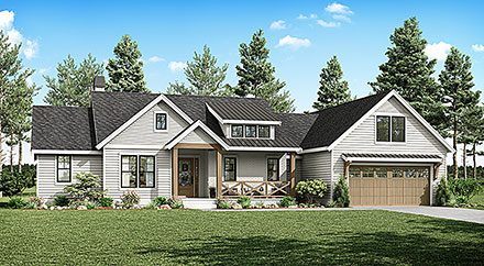 Country Craftsman Farmhouse Elevation of Plan 43612