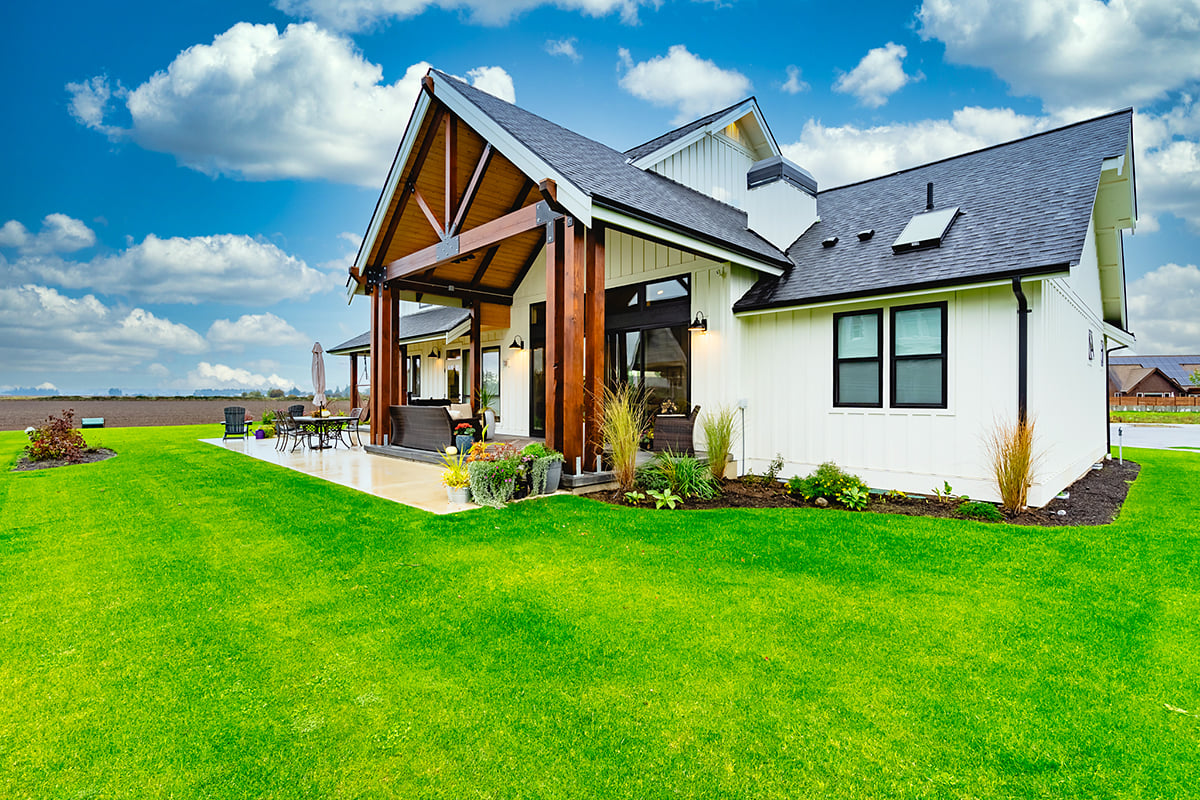 Contemporary Farmhouse Rear Elevation of Plan 43613