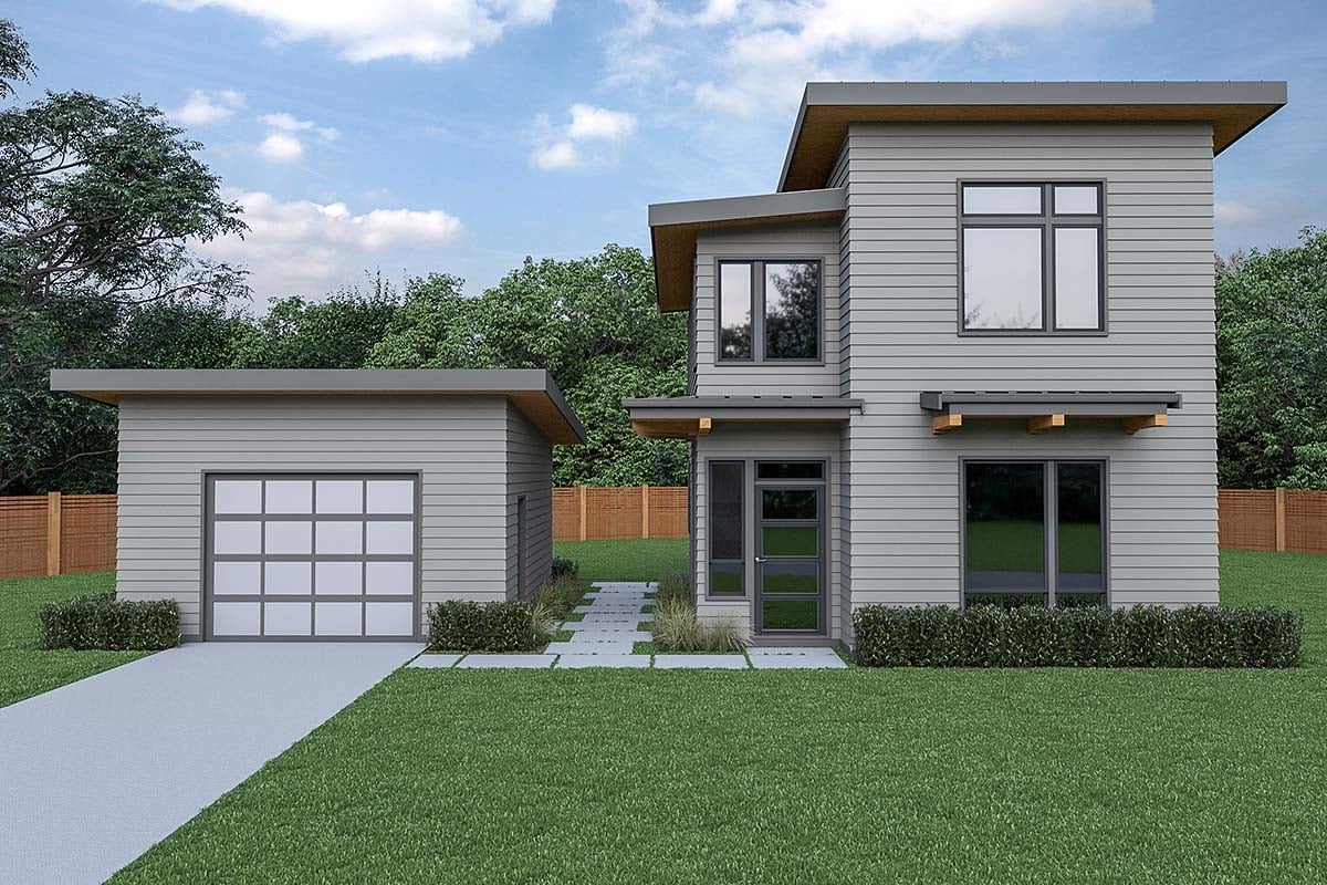 Contemporary Plan with 1039 Sq. Ft., 2 Bedrooms, 3 Bathrooms, 1 Car Garage Elevation