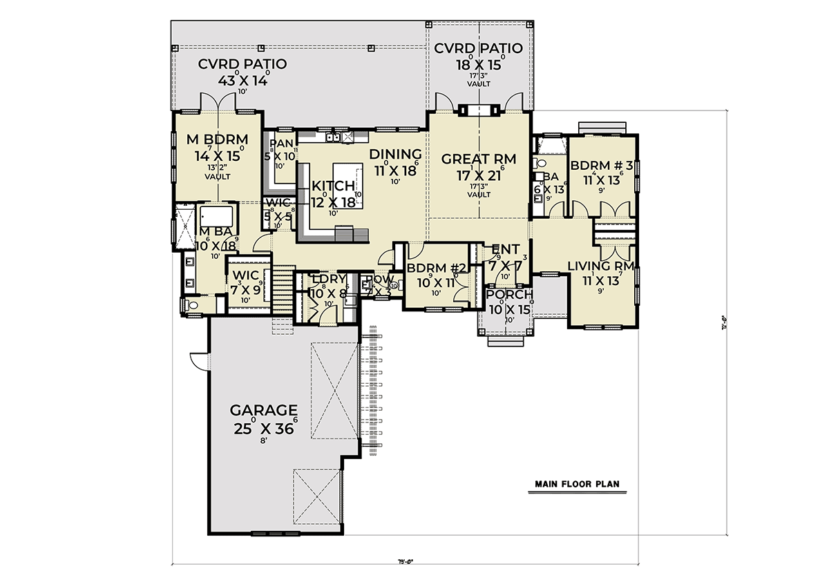 Contemporary Country Farmhouse Level One of Plan 43627
