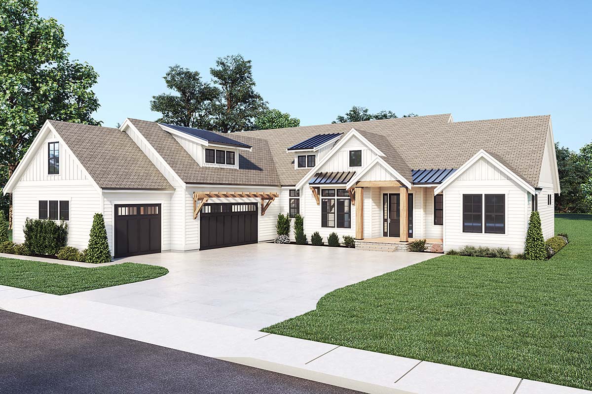 Contemporary, Country, Farmhouse Plan with 3031 Sq. Ft., 4 Bedrooms, 4 Bathrooms, 3 Car Garage Elevation