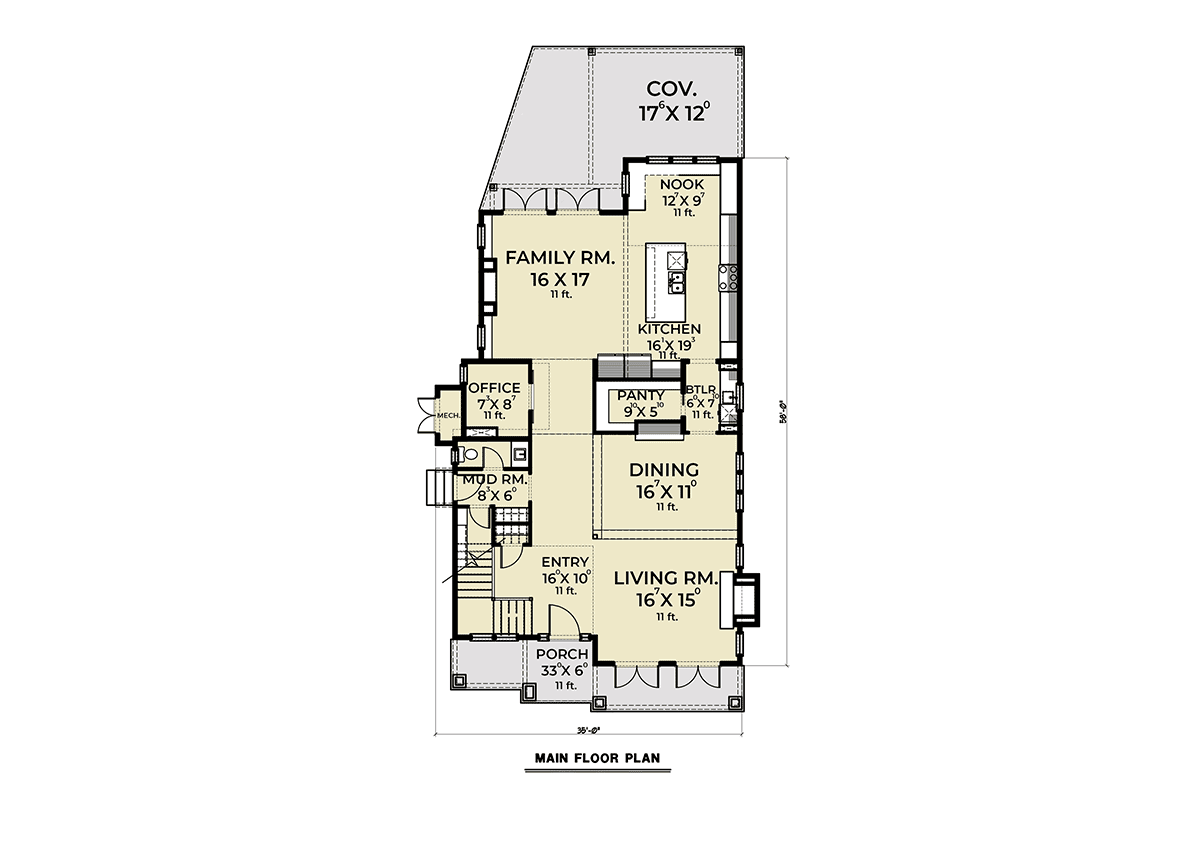 Cottage Farmhouse Level One of Plan 43628