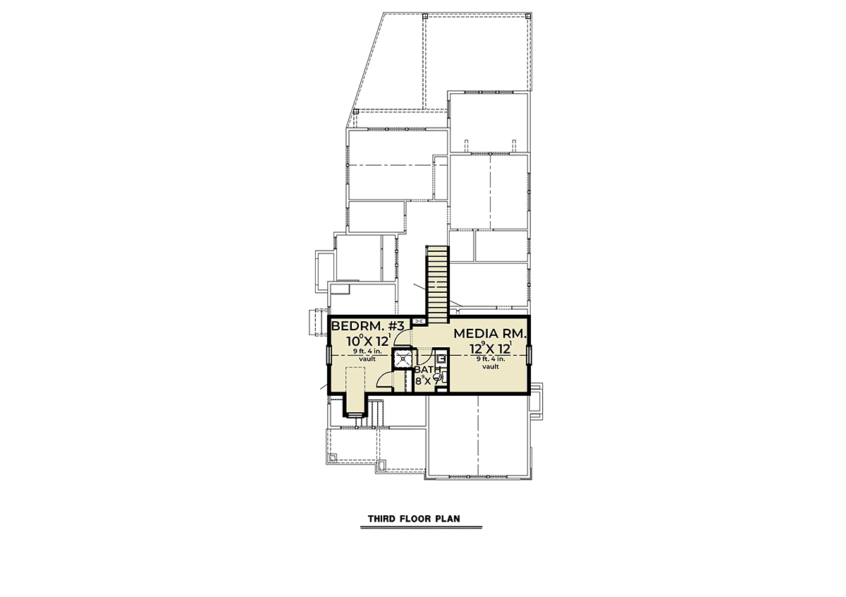 Cottage Farmhouse Level Three of Plan 43628