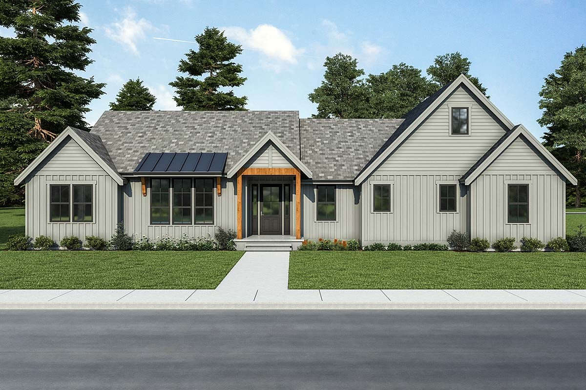 Plan 43638 | Farmhouse Style with 3 Bed, 3 Bath, 2 Car Garage