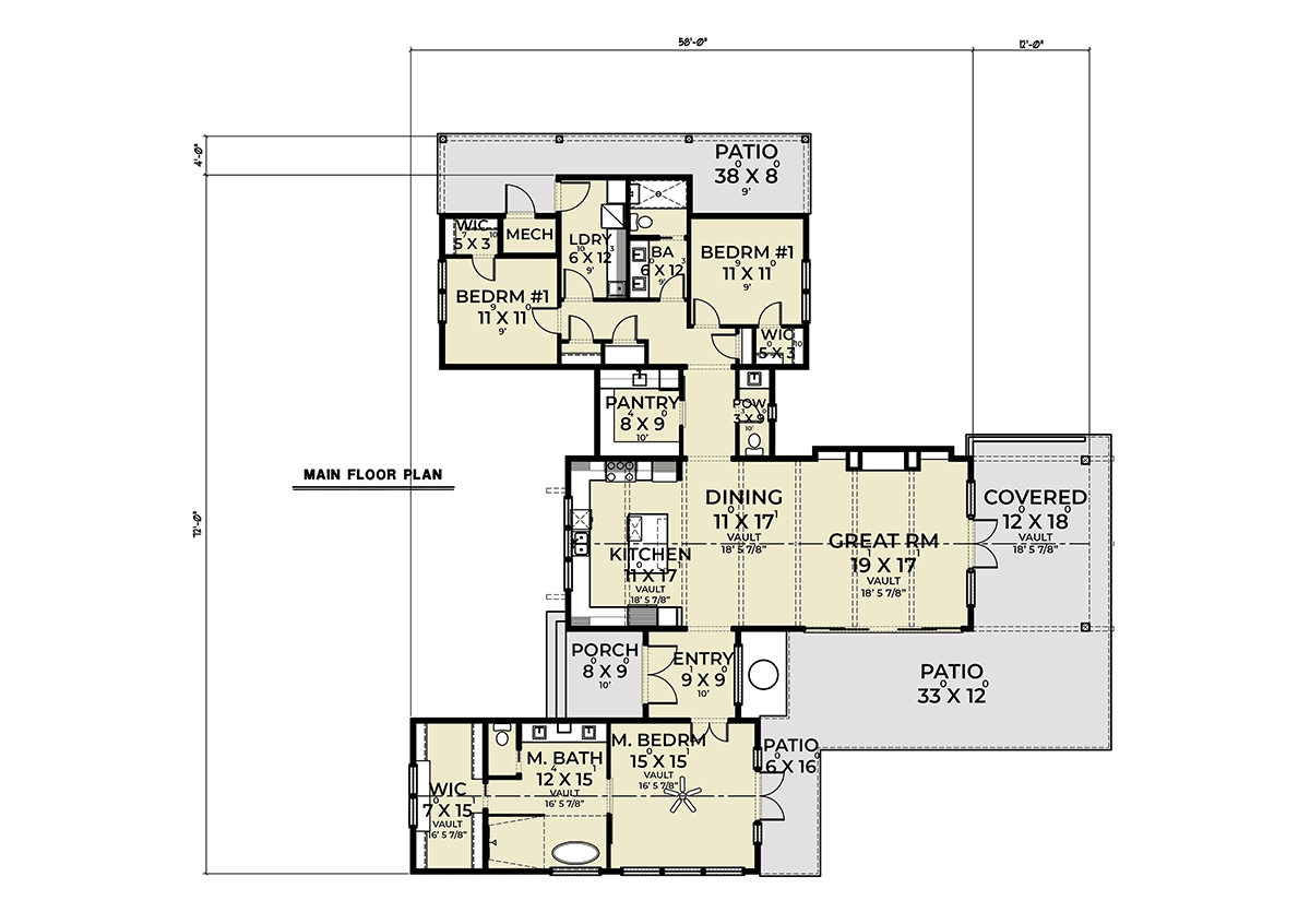 Contemporary Farmhouse Level One of Plan 43655