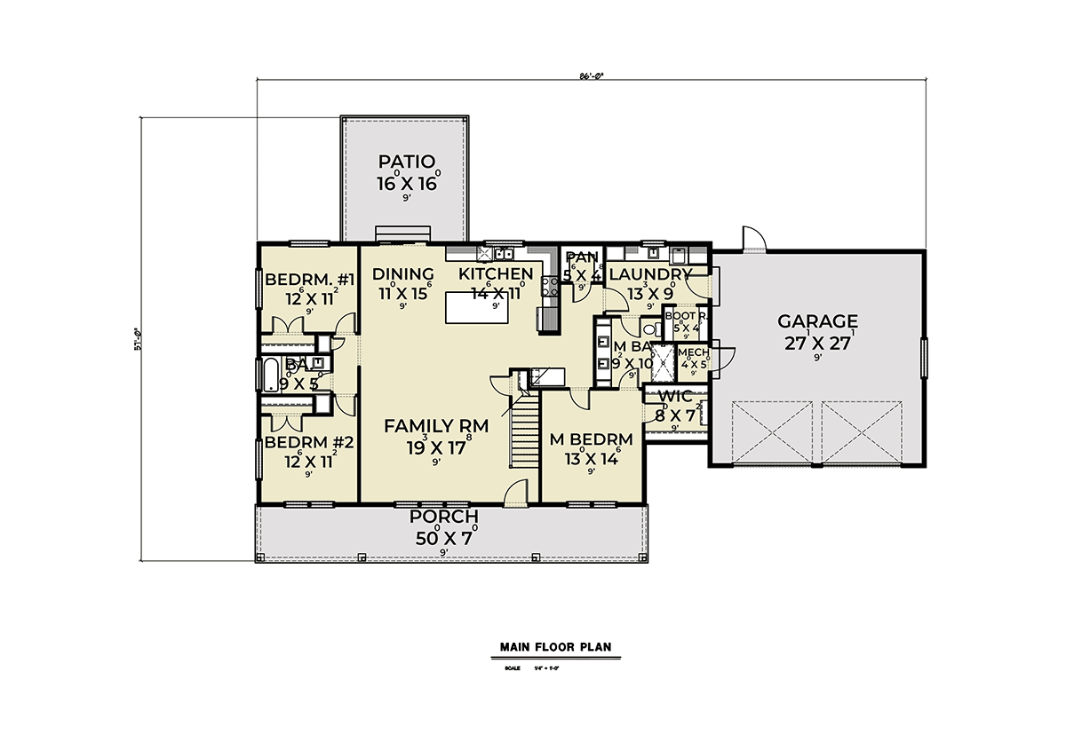 Country Farmhouse Ranch Level One of Plan 43657