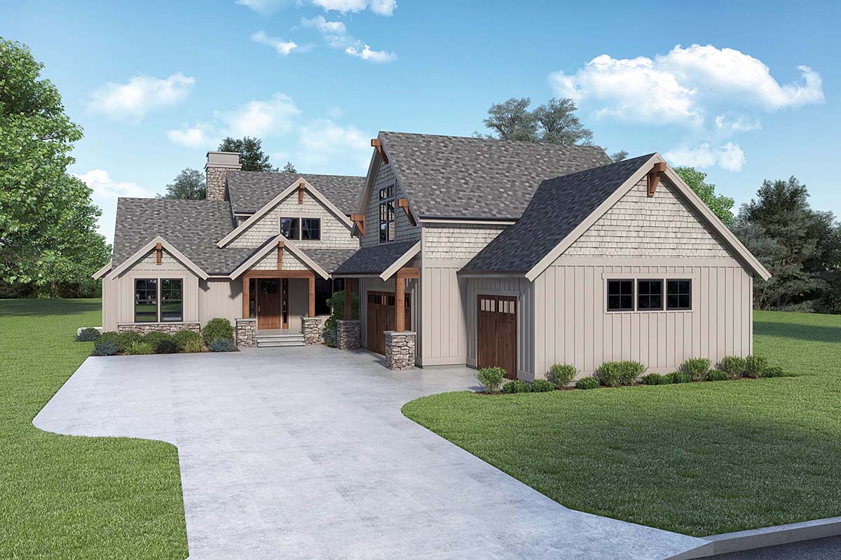 Craftsman, Traditional Plan with 3843 Sq. Ft., 4 Bedrooms, 3 Bathrooms, 3 Car Garage Elevation