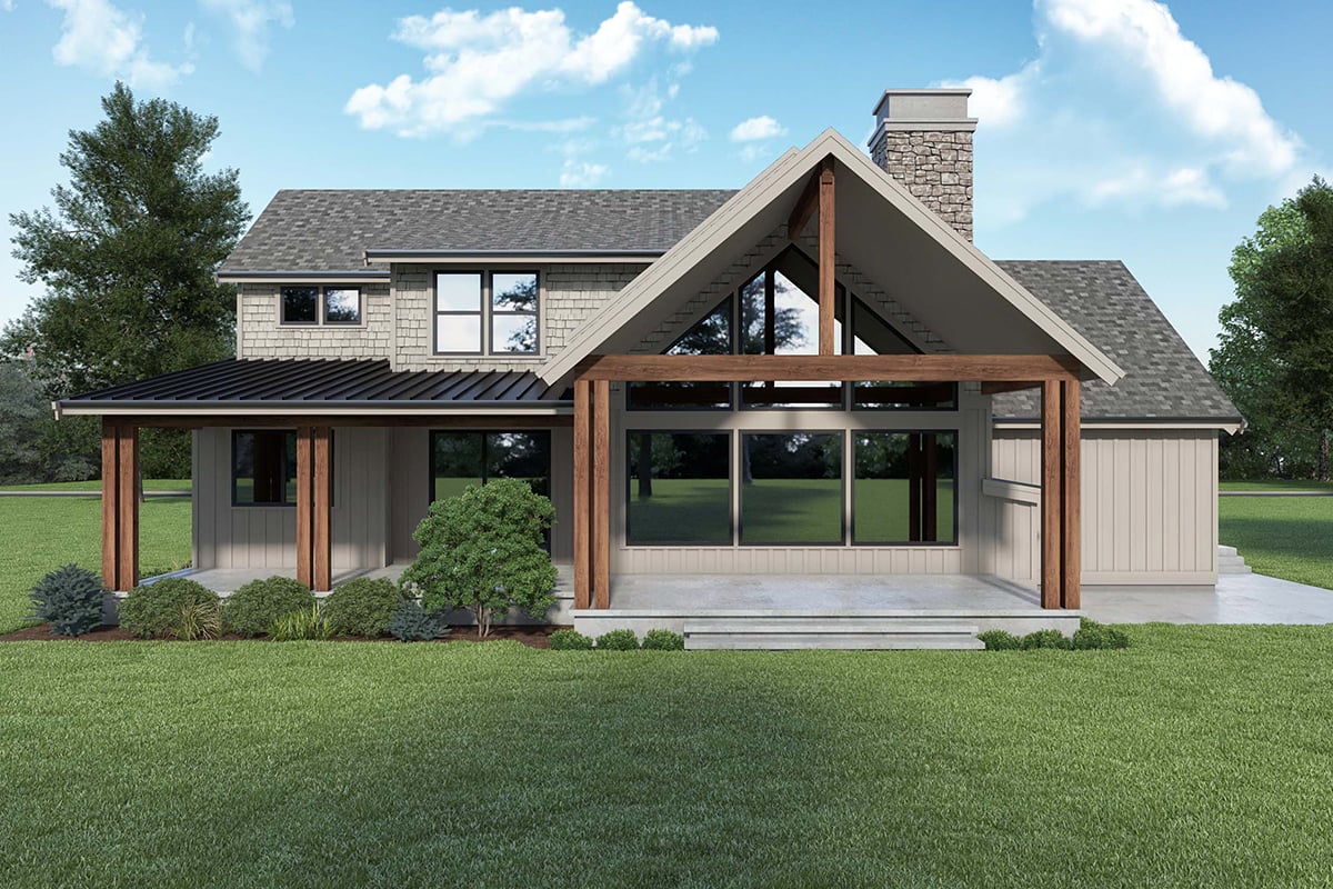 Craftsman, Traditional Plan with 3843 Sq. Ft., 4 Bedrooms, 3 Bathrooms, 3 Car Garage Rear Elevation